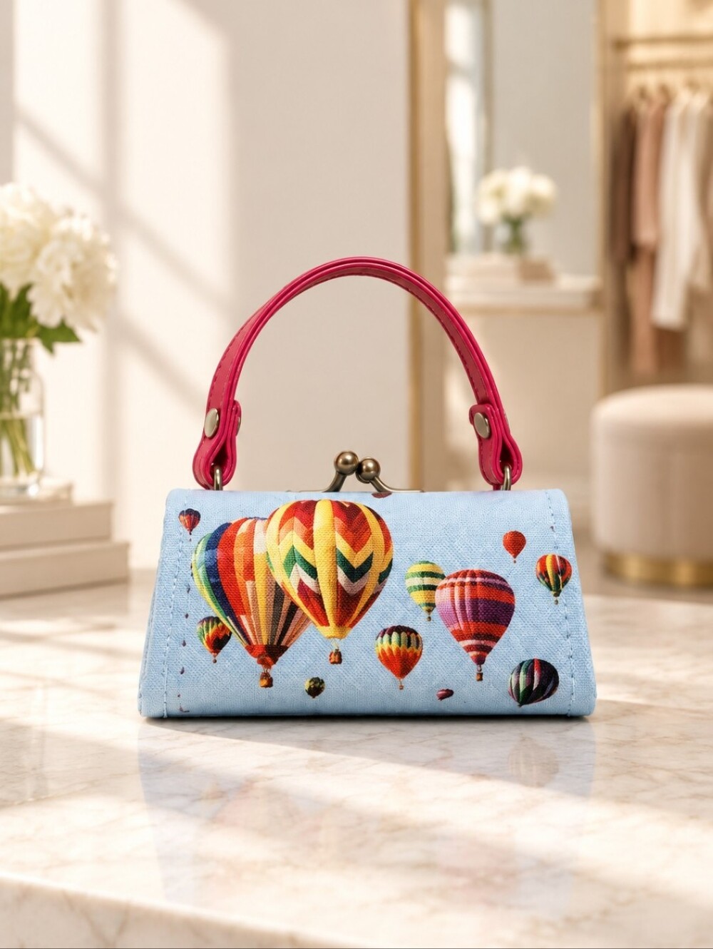 Tic Tok Mini Hot Air Balloon Top-Handle Bag - Light Blue & Pink